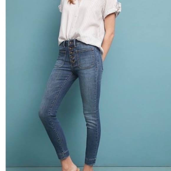 Anthropologie Pilcro and the Letterpress High Rise Slim Button Fly Jeans Size 26 - Picture 1 of 12